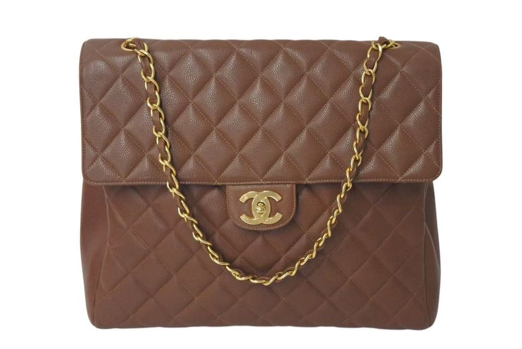 CHANEL シャネル デカマトラッセ ショルダーバッグ ココマーク キャビアスキン ブラウン ゴールド金具 美品 中古 4c073626
