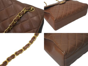 CHANEL シャネル デカマトラッセ ショルダーバッグ ココマーク キャビアスキン ブラウン ゴールド金具 美品 中古 4c073626
