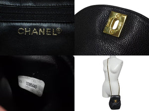 CHANEL シャネル ココマーク ショルダーバッグ 斜め掛けバッグ 3番台 イタリア製 キャビアスキン ブラック ゴールド 美品 中古 4c073630