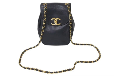 CHANEL シャネル ココマーク ショルダーバッグ 斜め掛けバッグ 3番台 イタリア製 キャビアスキン ブラック ゴールド 美品 中古 4c073630