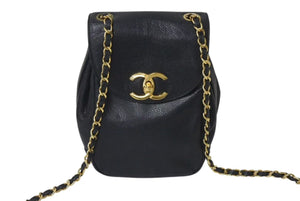 CHANEL シャネル ココマーク ショルダーバッグ 斜め掛けバッグ 3番台 イタリア製 キャビアスキン ブラック ゴールド 美品 中古 4c073630
