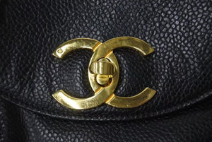 CHANEL シャネル ココマーク ショルダーバッグ 斜め掛けバッグ 3番台 イタリア製 キャビアスキン ブラック ゴールド 美品 中古 4c073630