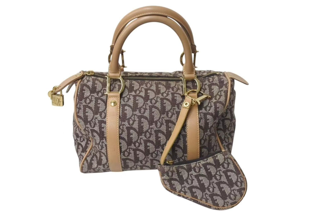 Christian Dior クリスチャンディオール トロッター ミニ ハンドバッグ ブラウン キャンバス レザー ロゴ ゴールド金具 良品 中古 4c073636