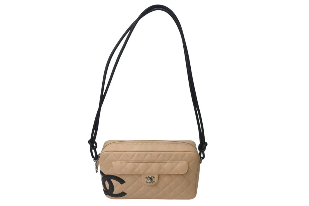 CHANEL シャネル ワンショルダーバッグ 9番台 カンボンライン ラムスキン ココマーク ベージュ シルバー金具 美品 中古 4c073638