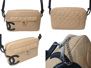 CHANEL シャネル ワンショルダーバッグ 9番台 カンボンライン ラムスキン ココマーク ベージュ シルバー金具 美品 中古 4c073638