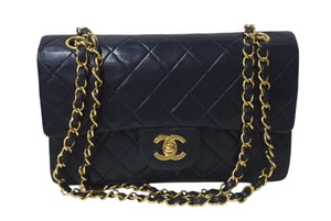 CHANEL シャネル マトラッセ23 Wフラップ チェーン ショルダーバッグ ラムスキン 2番台 ブラック ゴールド金具 美品 中古 4c073641