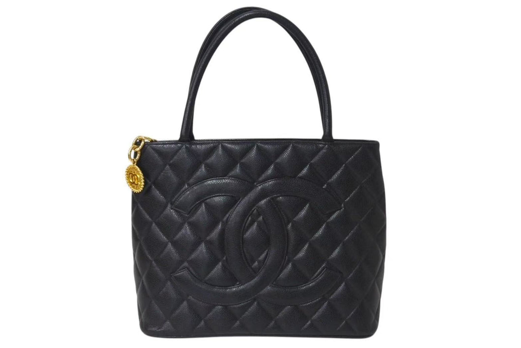 CHANEL シャネル 1804 復刻トートバッグ ハンドバッグ 7番台 グレインドカーフスキン ブラック シルバー金具 美品 中古 4c073642