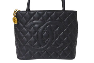 CHANEL シャネル 1804 復刻トートバッグ ハンドバッグ 7番台 グレインドカーフスキン ブラック シルバー金具 美品 中古 4c073642