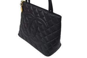CHANEL シャネル 1804 復刻トートバッグ ハンドバッグ 7番台 グレインドカーフスキン ブラック シルバー金具 美品 中古 4c073642