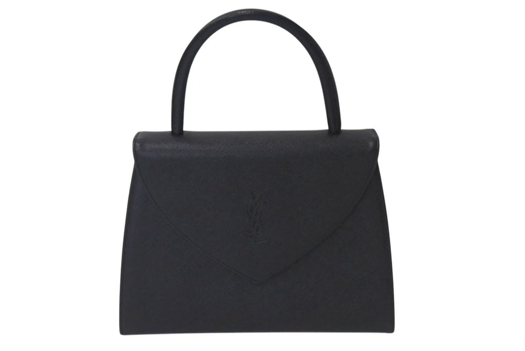 YVES SAINT LAURENT イブサンローラン ハンドバッグ トートバッグ ブランドロゴ レザー ブラック ゴールド金具 美品 中古 4c073644 
