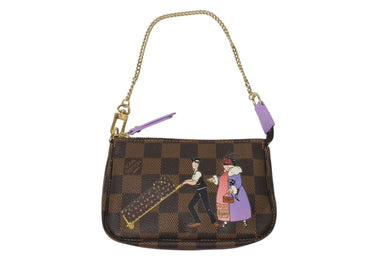 新品同様 LOUISVUITTON ルイヴィトン イリュストレミニポシェット アクセソワールポーチ N63003 ブラウン パープル ゴールド 中古 4c073647
