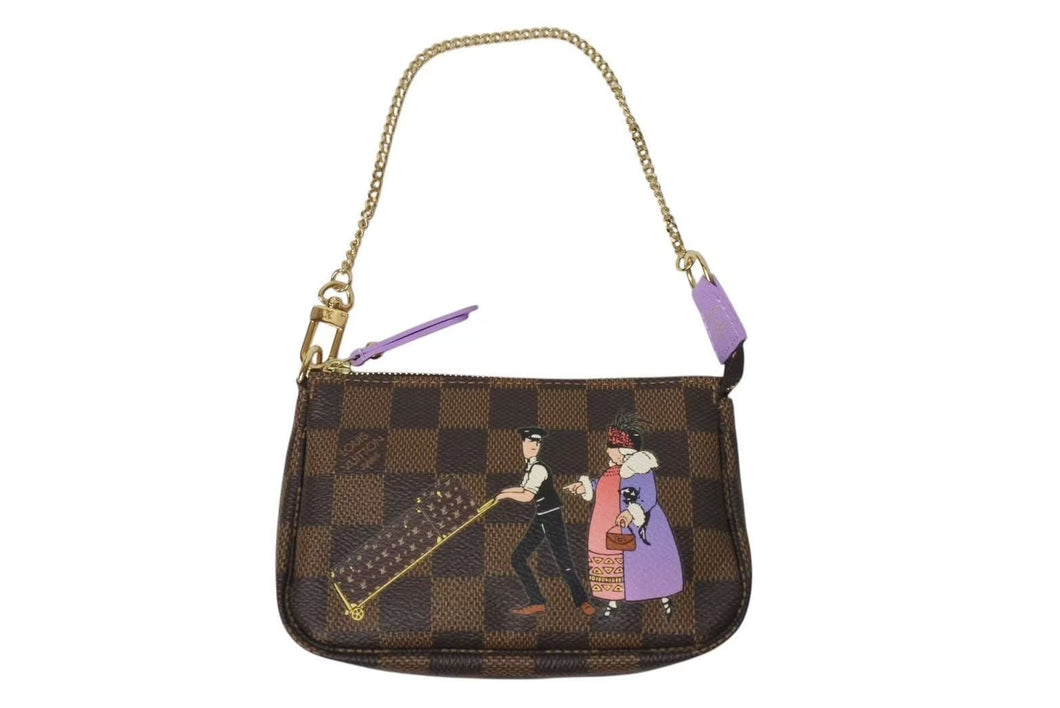 新品同様 LOUISVUITTON ルイヴィトン イリュストレミニポシェット アクセソワールポーチ N63003 ブラウン パープル ゴールド 中古 4c073647