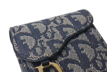 Load image into Gallery viewer, Christian Dior クリスチャンディオール シガレットケース TR1022 トロッター柄 ネイビー キャンバス レザー ゴールド金具 美品 中古 4c073654