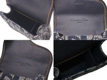 Load image into Gallery viewer, Christian Dior クリスチャンディオール シガレットケース TR1022 トロッター柄 ネイビー キャンバス レザー ゴールド金具 美品 中古 4c073654