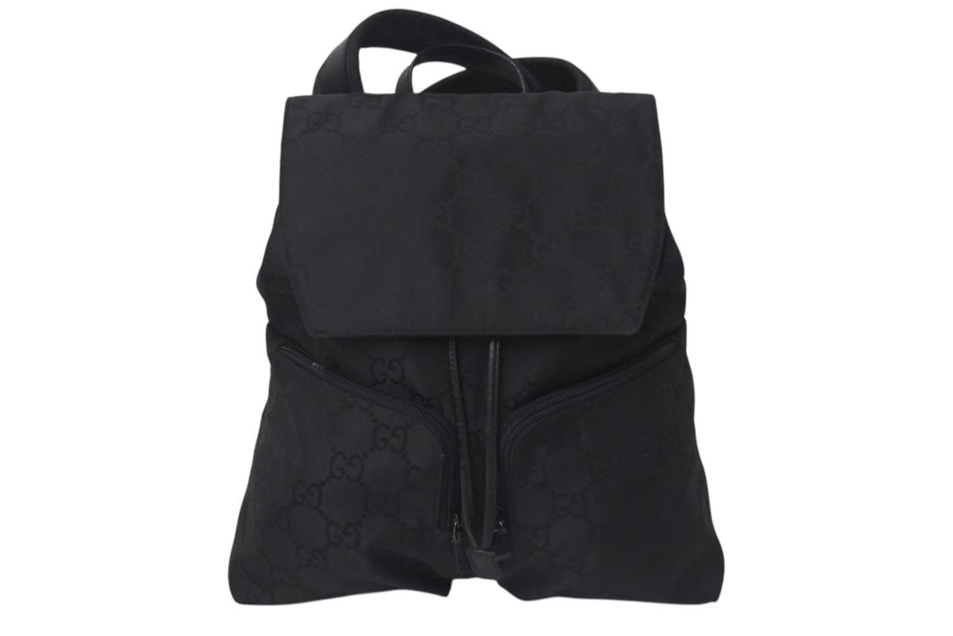 GUCCI グッチ GG柄 リュック バックパック デイバッグ イタリア製 002058 GGナイロン レザー ブラック 美品 中古 4c073656