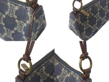 Load image into Gallery viewer, CELINE セリーヌ マカダム アクセサリーポーチ CE00/14 キャンバス レザー ブルー ブラウン ホワイト 美品 中古 4c073657