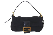 画像をギャラリービューアに読み込む, FENDI フェンディ マンマバケット ワンショルダーバッグ 2340-26424-079 スウェードレザー ブラック ゴールド金具 美品 中古 4c073658 