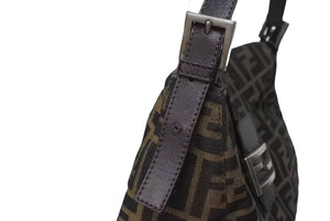 極美品 FENDI フェンディ マンマバケット ワンショルダーバッグ ズッカ柄 コットンキャンバス レザー ブラウン 中古 4c073663 