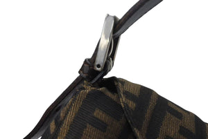 極美品 FENDI フェンディ マンマバケット ワンショルダーバッグ ズッカ柄 コットンキャンバス レザー ブラウン 中古 4c073663 
