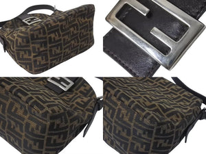 極美品 FENDI フェンディ マンマバケット ワンショルダーバッグ ズッカ柄 コットンキャンバス レザー ブラウン 中古 4c073663 