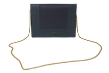 Load image into Gallery viewer, CELINE セリーヌ フレーム イブニング チェーンウォレット ショルダーバッグ 財布 ネイビー グリーン レザー ゴールド金具 美品 中古 4c073664