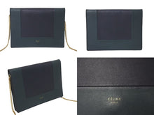 Load image into Gallery viewer, CELINE セリーヌ フレーム イブニング チェーンウォレット ショルダーバッグ 財布 ネイビー グリーン レザー ゴールド金具 美品 中古 4c073664