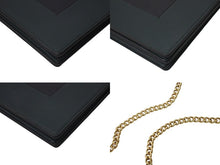 Load image into Gallery viewer, CELINE セリーヌ フレーム イブニング チェーンウォレット ショルダーバッグ 財布 ネイビー グリーン レザー ゴールド金具 美品 中古 4c073664
