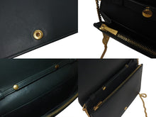 Load image into Gallery viewer, CELINE セリーヌ フレーム イブニング チェーンウォレット ショルダーバッグ 財布 ネイビー グリーン レザー ゴールド金具 美品 中古 4c073664
