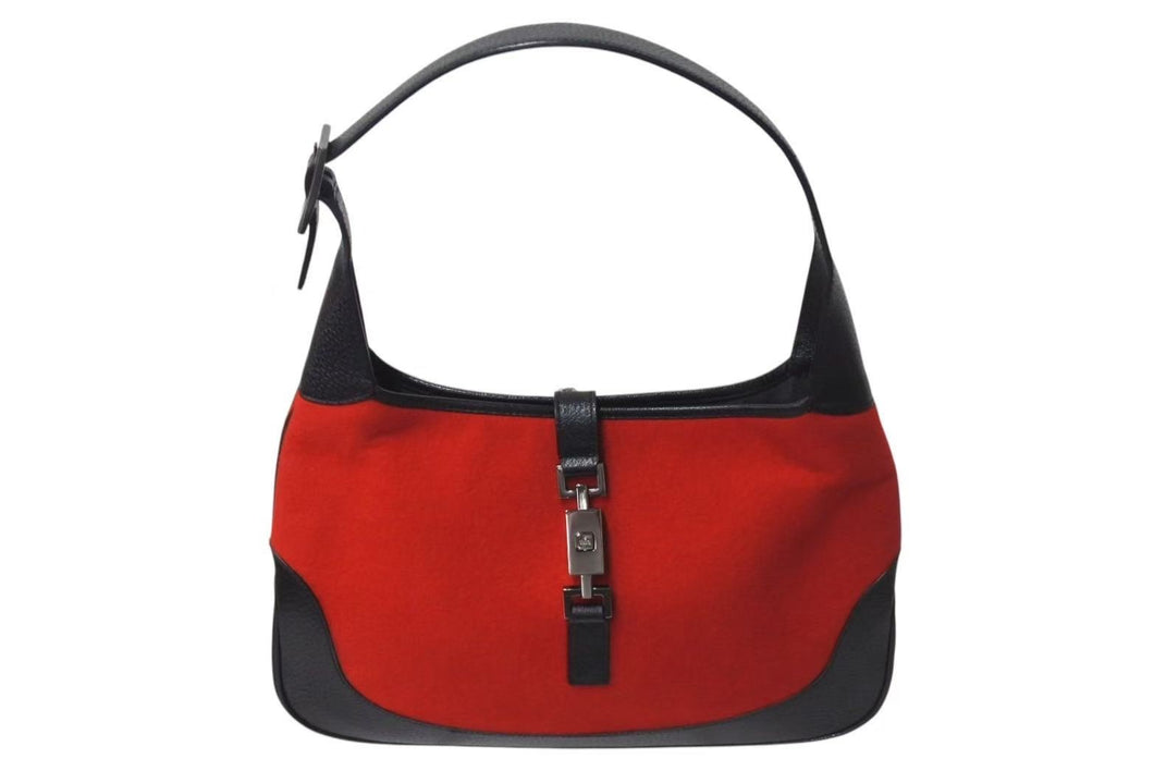 極美品 GUCCI グッチ ワンショルダー ハンドバッグ フェルト レザー ブラック レッド 0013306 中古 4c073665