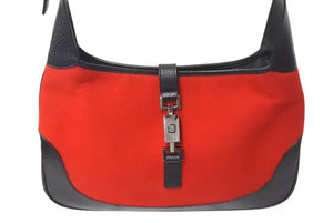 極美品 GUCCI グッチ ワンショルダー ハンドバッグ フェルト レザー ブラック レッド 0013306 中古 4c073665
