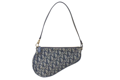 Christian Dior クリスチャンディオール トロッター サドルバッグ ワンショルダーバッグ サドルポーチ MC1012 ネイビー 美品 中古 4c073668