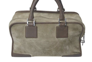 LOEWE ロエベ アマソナ28 ハンドバッグ 010403 アナグラムロゴ スウェード レザー ブラウン シルバー金具 良品 中古 4c073673