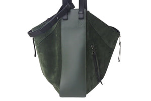 LOEWE ロエベ ハンモック ラージ 2WAY トートバッグ グリーン ブラック レザー スウェード ハンドバッグ ロゴ シルバー金具 美品 中古 4c073676