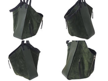 Load image into Gallery viewer, LOEWE ロエベ ハンモック ラージ 2WAY トートバッグ グリーン ブラック レザー スウェード ハンドバッグ ロゴ シルバー金具 美品 中古 4c073676