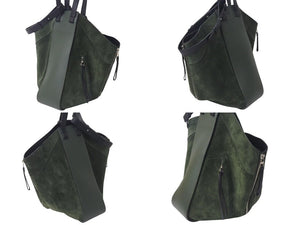LOEWE ロエベ ハンモック ラージ 2WAY トートバッグ グリーン ブラック レザー スウェード ハンドバッグ ロゴ シルバー金具 美品 中古 4c073676