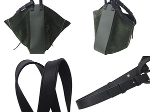 LOEWE ロエベ ハンモック ラージ 2WAY トートバッグ グリーン ブラック レザー スウェード ハンドバッグ ロゴ シルバー金具 美品 中古 4c073676
