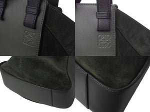 LOEWE ロエベ ハンモック ラージ 2WAY トートバッグ グリーン ブラック レザー スウェード ハンドバッグ ロゴ シルバー金具 美品 中古 4c073676