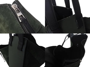 LOEWE ロエベ ハンモック ラージ 2WAY トートバッグ グリーン ブラック レザー スウェード ハンドバッグ ロゴ シルバー金具 美品 中古 4c073676