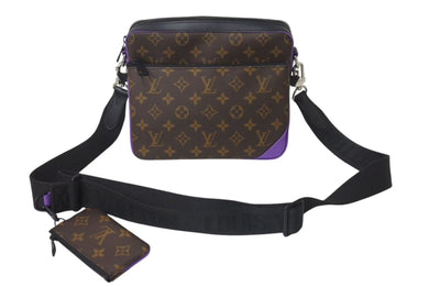 極美品 LOUIS VUITTON ルイヴィトン モノグラム マカサー トリオ メッセンジャー ショルダーバッグ M46266 ブラウン パープル PVC レザー シルバー金具 中古 4c073682