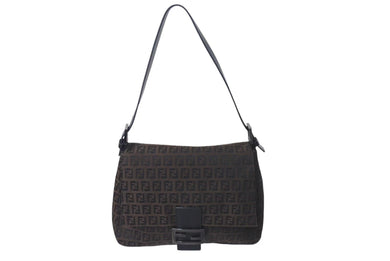 FENDI フェンディ ズッカ柄 マンマバケット ワンショルダーバッグ ブラウンロゴ コットンキャンバス レザー 美品 中古 4c073683 