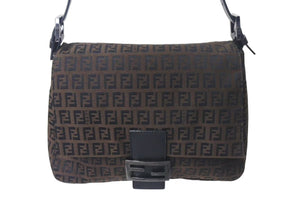 FENDI フェンディ ズッカ柄 マンマバケット ワンショルダーバッグ ブラウンロゴ コットンキャンバス レザー 美品 中古 4c073683 