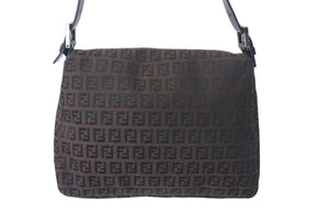 FENDI フェンディ ズッカ柄 マンマバケット ワンショルダーバッグ ブラウンロゴ コットンキャンバス レザー 美品 中古 4c073683 