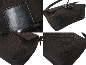 FENDI フェンディ ズッカ柄 マンマバケット ワンショルダーバッグ ブラウンロゴ コットンキャンバス レザー 美品 中古 4c073683 