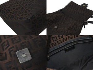 FENDI フェンディ ズッカ柄 マンマバケット ワンショルダーバッグ ブラウンロゴ コットンキャンバス レザー 美品 中古 4c073683 