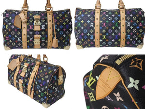 極美品 LOUIS VUITTON ルイヴィトン キーポル45 ボストンバッグ M92640 モノグラム マルチカラー ブラック 村上隆 中古 4c073711