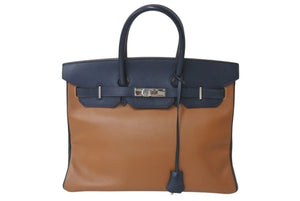 HERMES エルメス バーキン35 ハンドバッグ クシュベル ゴールド ブルーインディゴ シルバー金具 □C刻印 1999年 美品 中古 4c073715