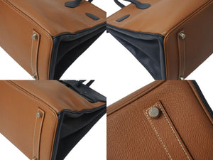 HERMES エルメス バーキン35 ハンドバッグ クシュベル ゴールド ブルーインディゴ シルバー金具 □C刻印 1999年 美品 中古 4c073715