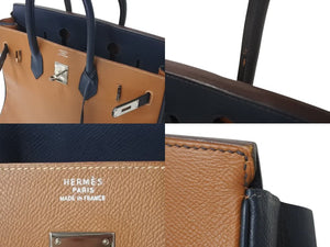 HERMES エルメス バーキン35 ハンドバッグ クシュベル ゴールド ブルーインディゴ シルバー金具 □C刻印 1999年 美品 中古 4c073715