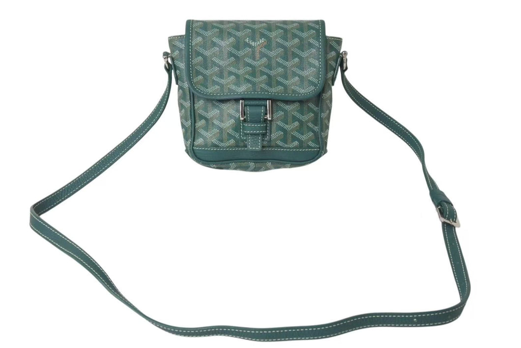GOYARD ゴヤール グランブルーPM ショルダーバッグ ポシェット PVC レザー グリーン シルバー金具 美品 中古 4c073720