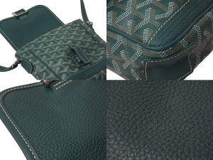 GOYARD ゴヤール グランブルーPM ショルダーバッグ ポシェット PVC レザー グリーン シルバー金具 美品 中古 4c073720